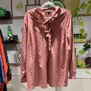 Lane Bryant Dusty Rose Blouse with Black Polka Dots 29 Ptp.